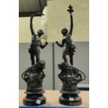 A pair of bronzed spelter figures:  "La Force" & "Le Pouvoir"