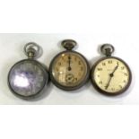 A military pocket watch '878920', keyless and open faced; 2 other pocket watches