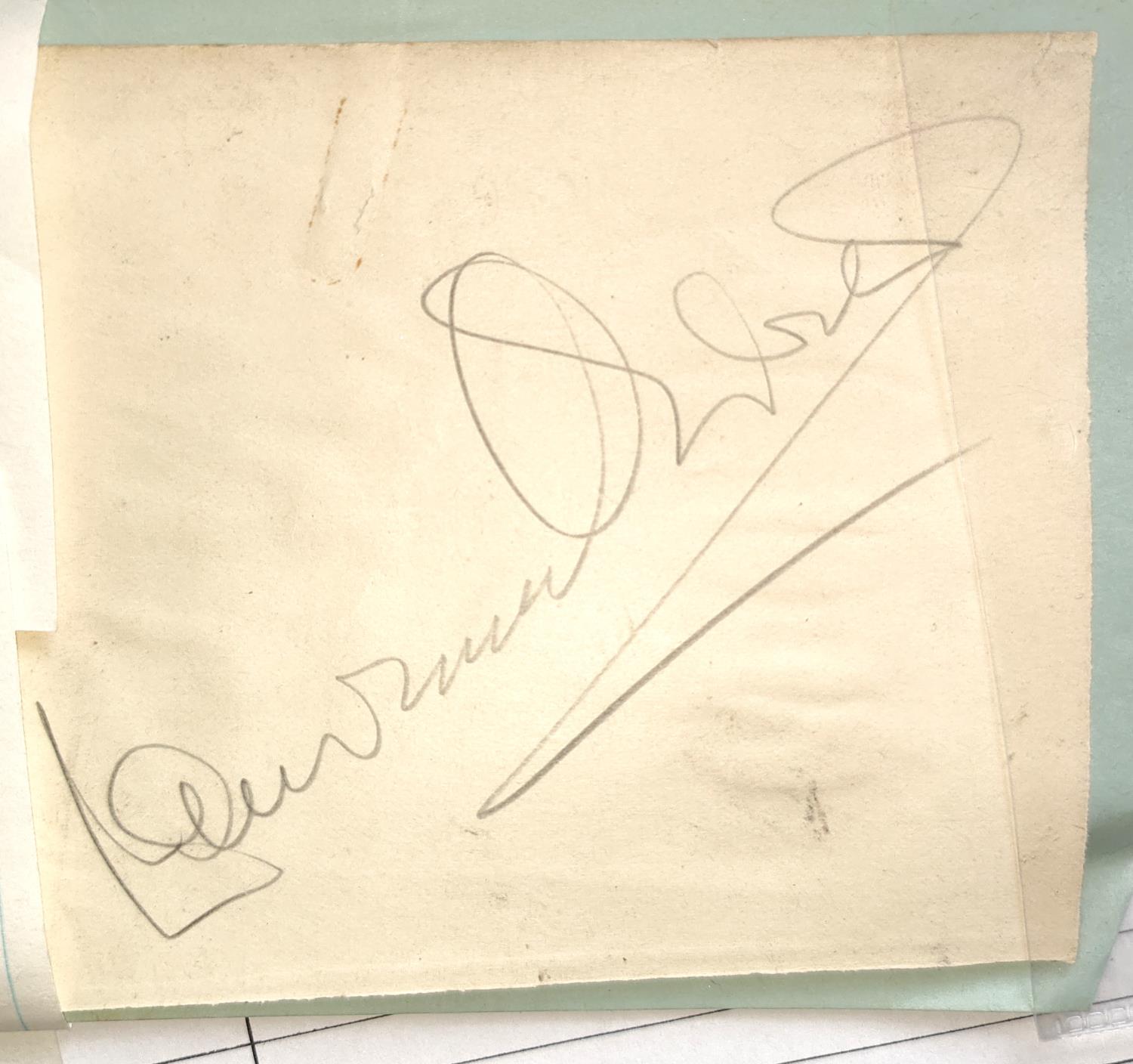 A mounted signature by Lawrence Olivier in pencil