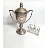 A covered 2 handled hallmarked silver trophy cup on pedestal base, Birmingham 1902 20.5oz; a