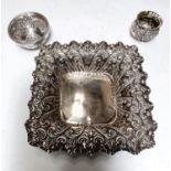 A square hallmarked silver dish with extensive embossed acanthus border, Sheffield 1896 2.2oz and