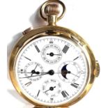 An 18 carat hallmarked gold keyless hunter pocket watch, quarter repeating with 4 subsidiary