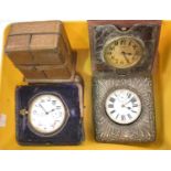 5 antique travelling clocks.