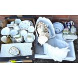 A large sink and a selection of china including part tea sets etc