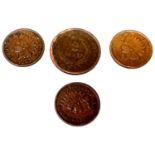 3 USA "Indian Head" cents; an 1864 2 cent US coin