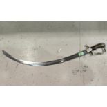 A 19th century Ottoman steel sword with ornately engraved curved blade with central inscription,