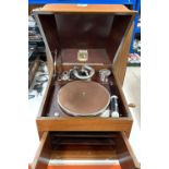 A table top wind-up gramophone by HMV
