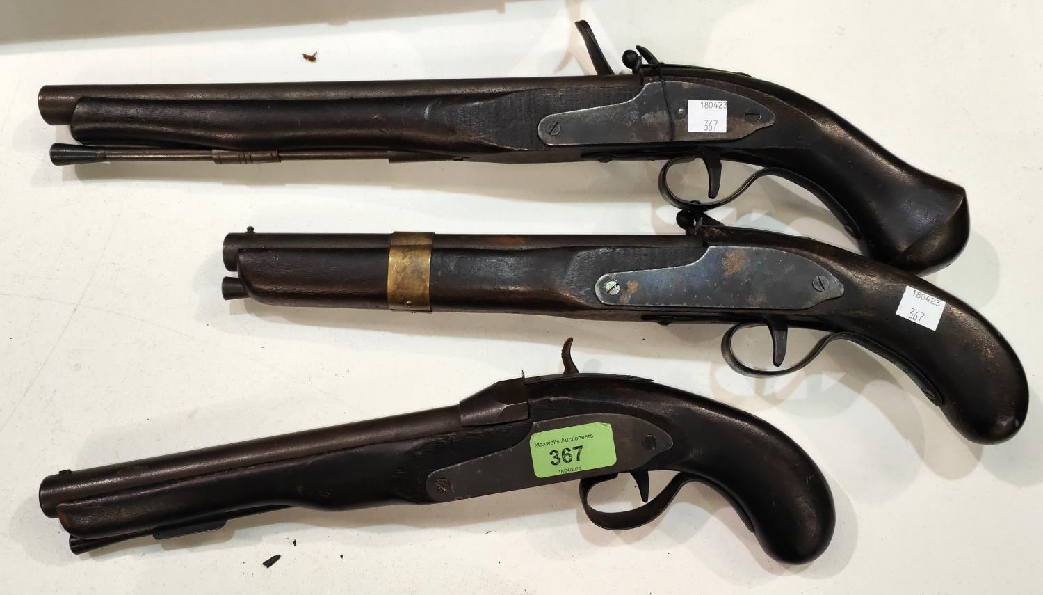 Three replica pistols:  a percussion cap and 2 flintlocks - Image 2 of 2