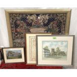 A watercolour:  Wilmslow Parish Church; a Macclesfield silk:  Gawsworth Rectory; a large needlework: