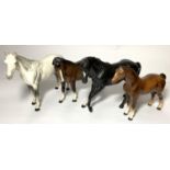 3 Beswick horse figures, dappled grey, bay and a Beswick style brown horse