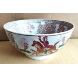 A Chinese punchbowl decorated in the 19th century Cantonese manner with figures on horseback, 6