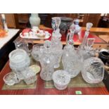 A selection of cut crystal decanters and glassware