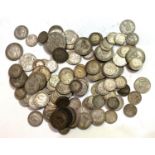 A quantity of GB pre-1947 silver coins including many pre-1920 silver 3ds, 9.8oz gross