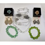 A suite of Estate by Monet costume jewellery -diamante, crystal and opaque glass necklace,