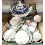 A Real Old Willow soup tureen; Wedgwood green ivy soup cups and saucers; a selection of 'hunting