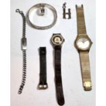 A gents Technos gilt 1960's wristwatch, another vintage, a hallmarked silver identity bracelet,