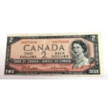 A Canadian 2 dollar banknote, 1954