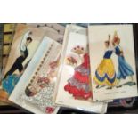 A selection of vintage Spanish silk postcards