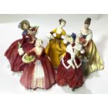 Five Royal Doulton figures:  Alexandra HN 3286; Stephanie HN 2807; Christmas Morn HN 1992; Janet