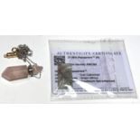 A 21.6 Aquaprase rectangular stone; a pink quartz pendant perfume holder with screw on chain top;