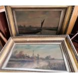 C. F. Rump pair of Norfolk river scenes, oil on canvas paintings, both featuring sail boats, one a