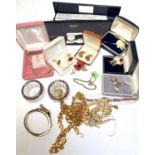 A 9ct gold bracelet, 3.3gms and a selection of gilt metal necklaces, costume etc