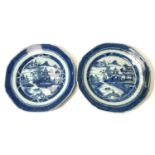 A pair of Chinese blue and white octagonal dishes, diameter 19cm
