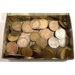 A selection of pre-decimal pennies in a tin, Victorian - QEII