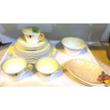 An Art Deco Shelley Blocks and Bands part tea service in yellow and grey colouring, Reg No. 781613