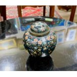 A Japanese cloisonne enamel covered vase of spherical form, (no finial), 10cm