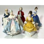 Five Royal Doulton figures:  Alison HN 2336; Southern Belle HN 2425; Coralie HN 2307; Rachel HN