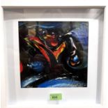 David Wilde: Northern Artist 'Estuary', oil on card abstract scene, 20x21.5cm framed and glazed