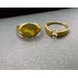 A 9ct hallmarked gold signet ring and a 9ct hallmarked gold ring shank, stone missing