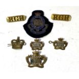 A Royal Gloucester Hussars No.1 press rank badge and others.