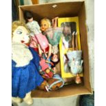 A boxed Pelham "Gypsy" puppet and a selection of vintage dolls, including Cindy/Barbie types.