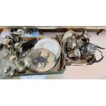 A selection of silver plate:  spirit kettle; tea set; candelabra; trays; etc.