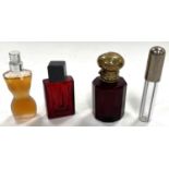 A Victorian ruby glass scent bottle, 5cm; another; 2 miniature perfumes