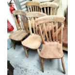 A 19th century set of 6 elm and beech kitchen chairs with lath backs and solid seats