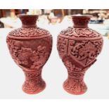 A pair of early 20th century Chinese Cinnabar lacquer vases height 16.5cm