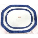An 18th century Chinese blue and white meat platter with armorial crown in the centre 44 x 35.5cm
