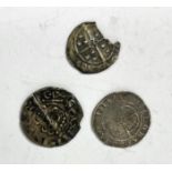 An Elizabeth I half groat; a pierced short cross penny and another hammered coin