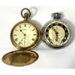 A gold plated Waltham enclosed pocket watch and a chrome vintage Ingersoll Triumph pocket watch