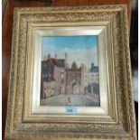 19th century Primitive School:  Bargate, Beverley, Yorks, oil on canvas, unsigned, 24 x 20cm