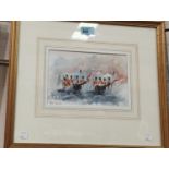 Ben Maile: 'Red Tunics, Red Smoke' military watercolour, red coats firing two cannons, signed and