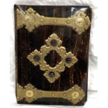 A Victorian coromandel blotter with gilt metal mounts, inset 4 sardonyx cabochons, 30 x 22cm