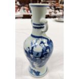 A Chinese kanshi style vase depicting interior scene in blue and white 6 character marks to base