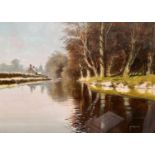 John Haskins, British 20th century:  The River Ouse, Bedfordshire, oil on board, 36 x 51cm,