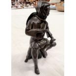 A Japanese Meiji period bronze of a seated farmer with pipe height 12cm