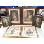 Two original Rosewood and gilt show frames with prints + other period prints.