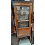 An Edwardian narrow display cabinet in inlaid mahogany, enclosed by single door